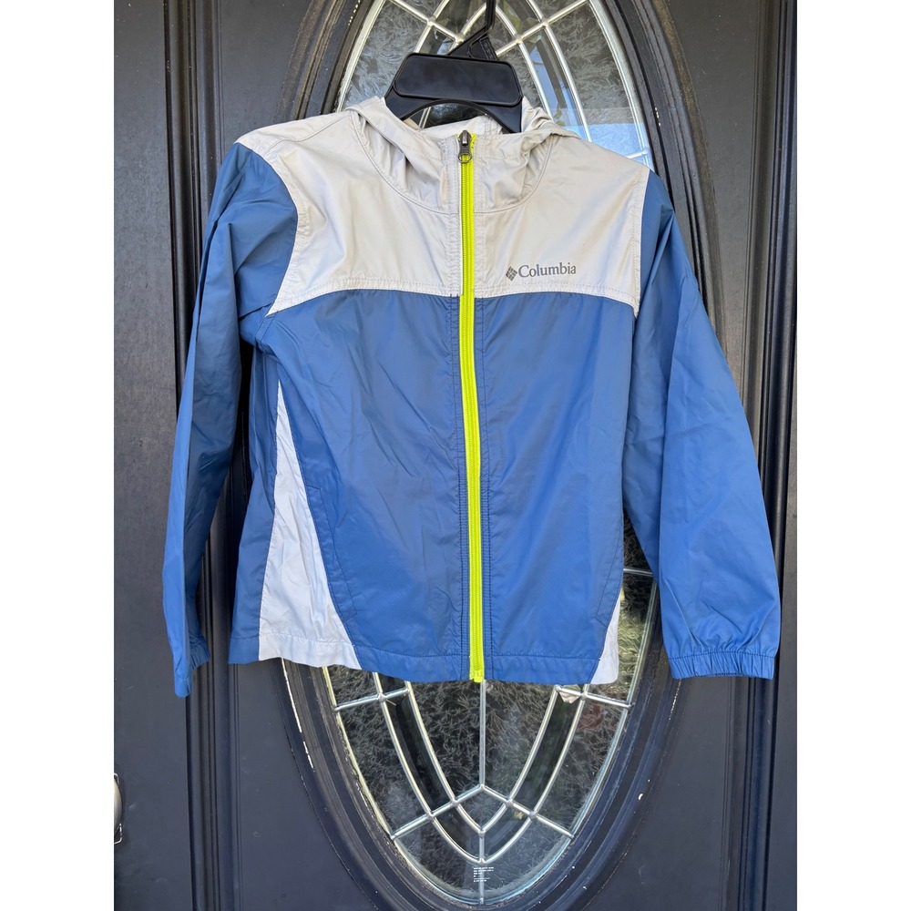 Columbia Kids Blue Grey Windbreaker Jacket Hooded Full Zip XS 6/7 Colorblock